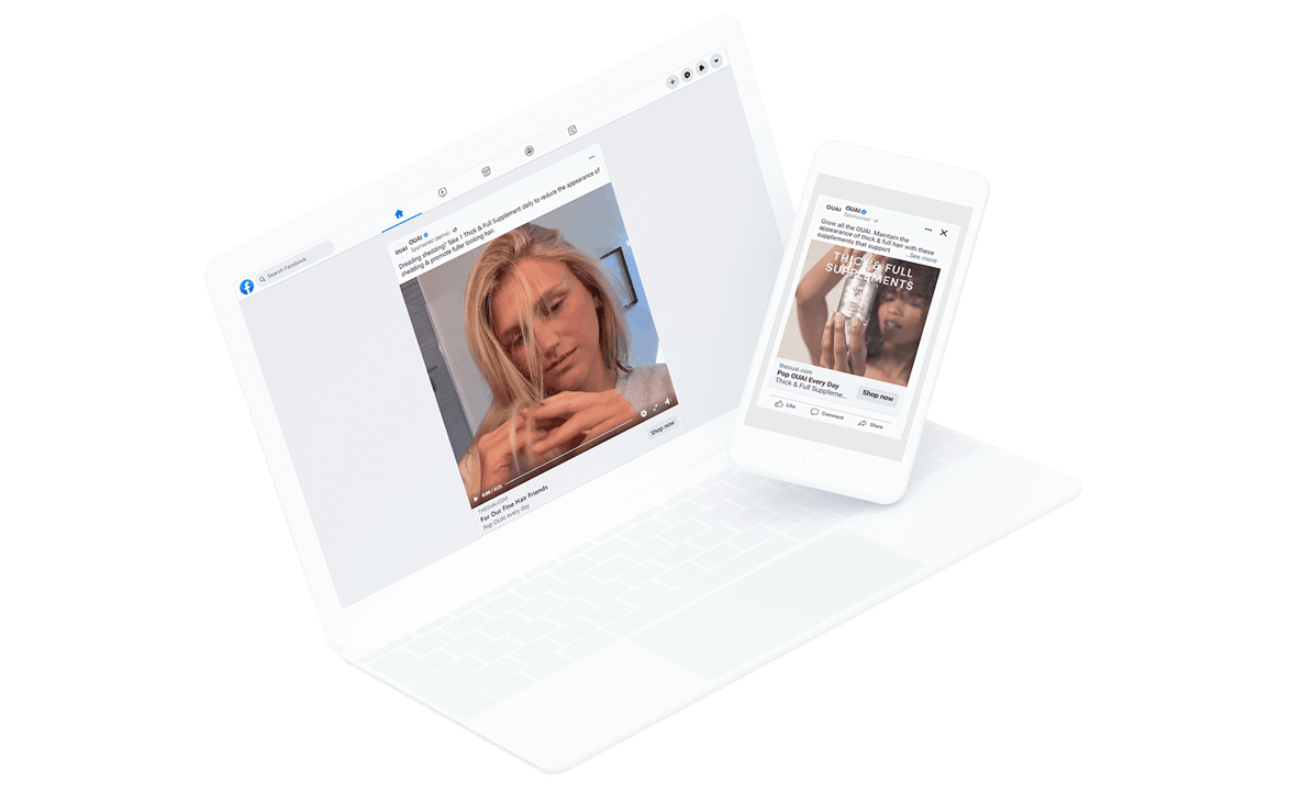 OUAI social ad on floating laptop